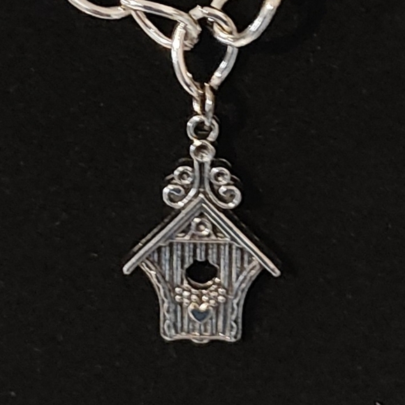 Silver Tone Birdhouse Charm Bracelet 7" and Earring Set Handmade - Picture 4 of 5